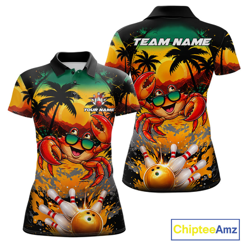 Funny Crab Sunset Tropical Bowling Jersey Custom Bowling Team Shirts Polo & 1/4 Zip
