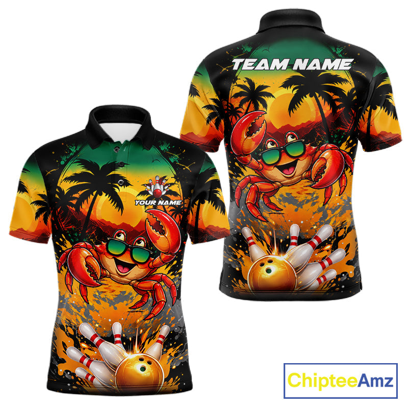 Funny Crab Sunset Tropical Bowling Jersey Custom Bowling Team Shirts Polo & 1/4 Zip