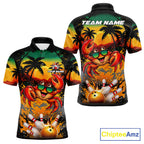 Funny Crab Sunset Tropical Bowling Jersey Custom Bowling Team Shirts Polo & 1/4 Zip