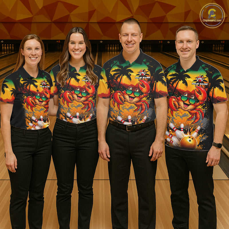 Funny Crab Sunset Tropical Bowling Jersey Custom Bowling Team Shirts Polo & 1/4 Zip