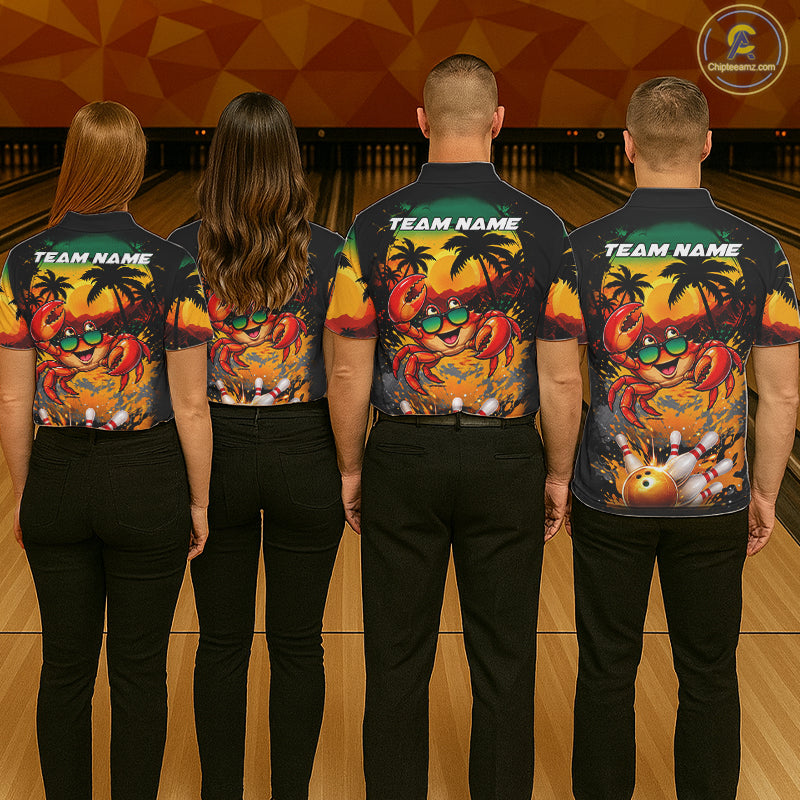 Funny Crab Sunset Tropical Bowling Jersey Custom Bowling Team Shirts Polo & 1/4 Zip