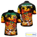 Funny Crab Sunset Tropical Bowling Jersey Custom Bowling Team Shirts Polo & 1/4 Zip