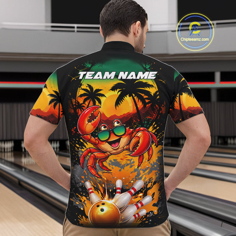 Funny Crab Sunset Tropical Bowling Jersey Custom Bowling Team Shirts Polo & 1/4 Zip
