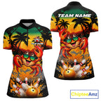 Funny Crab Sunset Tropical Bowling Jersey Custom Bowling Team Shirts Polo & 1/4 Zip