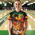 Funny Crab Sunset Tropical Bowling Jersey Custom Bowling Team Shirts Polo & 1/4 Zip