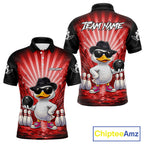 Red Funny Duck Bowling Jersey Custom Graffiti Bowling Shirt Team Polo & 1/4 Zip Shirt