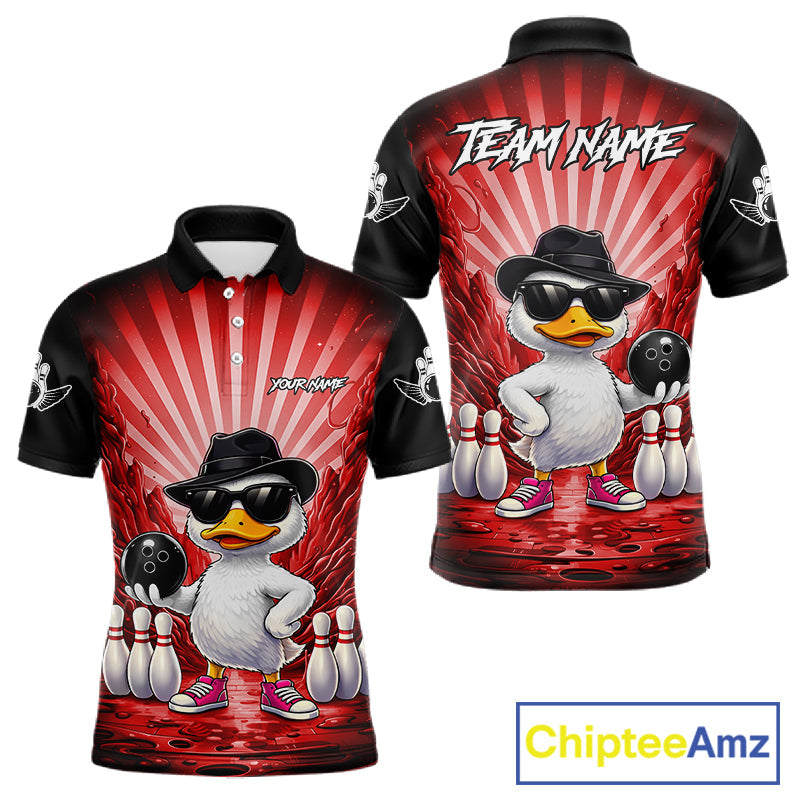 Red Funny Duck Bowling Jersey Custom Graffiti Bowling Shirt Team Polo & 1/4 Zip Shirt