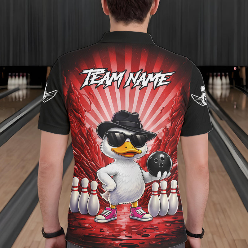 Red Funny Duck Bowling Jersey Custom Graffiti Bowling Shirt Team Polo & 1/4 Zip Shirt