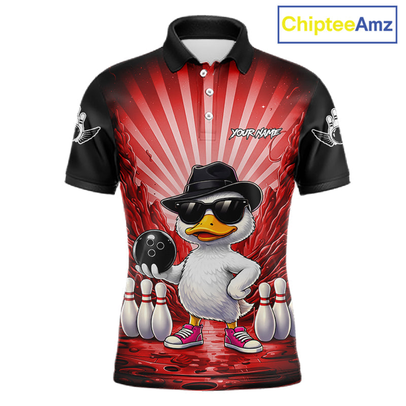 Red Funny Duck Bowling Jersey Custom Graffiti Bowling Shirt Team Polo & 1/4 Zip Shirt