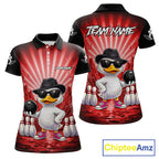 Red Funny Duck Bowling Jersey Custom Graffiti Bowling Shirt Team Polo & 1/4 Zip Shirt