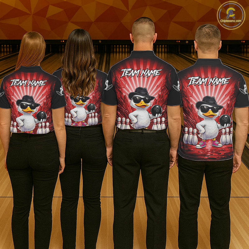 Red Funny Duck Bowling Jersey Custom Graffiti Bowling Shirt Team Polo & 1/4 Zip Shirt