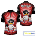 Red Funny Duck Bowling Jersey Custom Graffiti Bowling Shirt Team Polo & 1/4 Zip Shirt