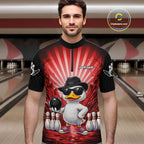 Red Funny Duck Bowling Jersey Custom Graffiti Bowling Shirt Team Polo & 1/4 Zip Shirt