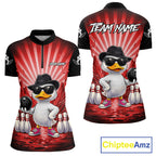 Red Funny Duck Bowling Jersey Custom Graffiti Bowling Shirt Team Polo & 1/4 Zip Shirt