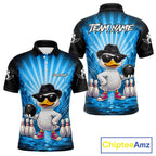 Blue Funny Duck Bowling Jersey Custom Graffiti Bowling Shirt Team Polo & 1/4 Zip Shirt