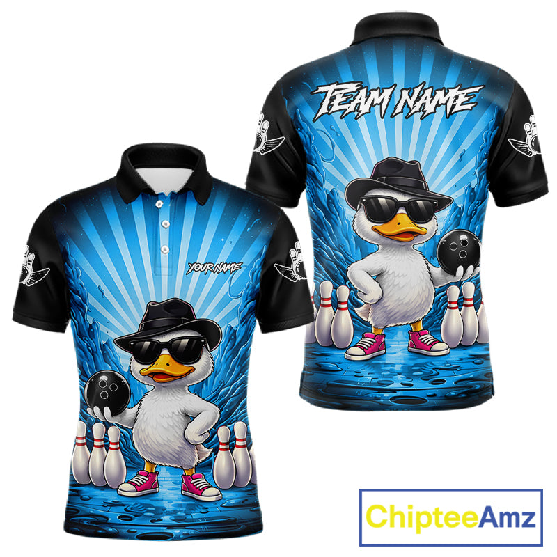 Blue Funny Duck Bowling Jersey Custom Graffiti Bowling Shirt Team Polo & 1/4 Zip Shirt