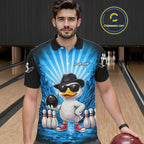 Blue Funny Duck Bowling Jersey Custom Graffiti Bowling Shirt Team Polo & 1/4 Zip Shirt