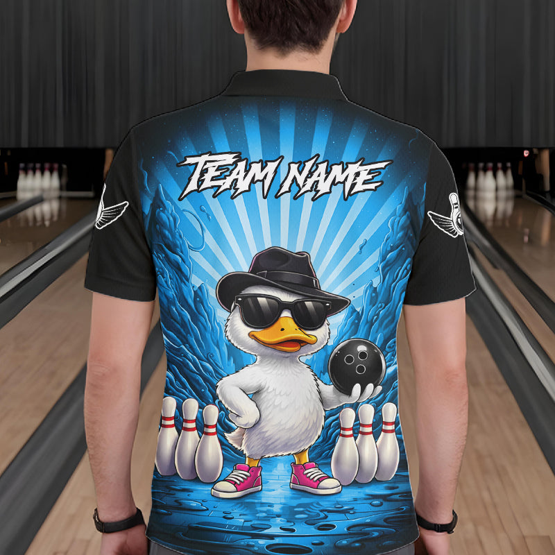 Blue Funny Duck Bowling Jersey Custom Graffiti Bowling Shirt Team Polo & 1/4 Zip Shirt