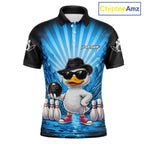 Blue Funny Duck Bowling Jersey Custom Graffiti Bowling Shirt Team Polo & 1/4 Zip Shirt