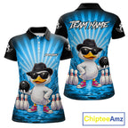 Blue Funny Duck Bowling Jersey Custom Graffiti Bowling Shirt Team Polo & 1/4 Zip Shirt