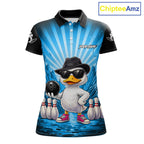 Blue Funny Duck Bowling Jersey Custom Graffiti Bowling Shirt Team Polo & 1/4 Zip Shirt