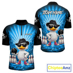 Blue Funny Duck Bowling Jersey Custom Graffiti Bowling Shirt Team Polo & 1/4 Zip Shirt