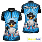 Blue Funny Duck Bowling Jersey Custom Graffiti Bowling Shirt Team Polo & 1/4 Zip Shirt
