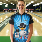 Blue Funny Duck Bowling Jersey Custom Graffiti Bowling Shirt Team Polo & 1/4 Zip Shirt
