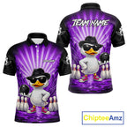 Purple Funny Duck Bowling Jersey Custom Graffiti Bowling Shirt Team Polo & 1/4 Zip Shirt