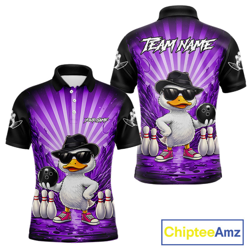 Purple Funny Duck Bowling Jersey Custom Graffiti Bowling Shirt Team Polo & 1/4 Zip Shirt