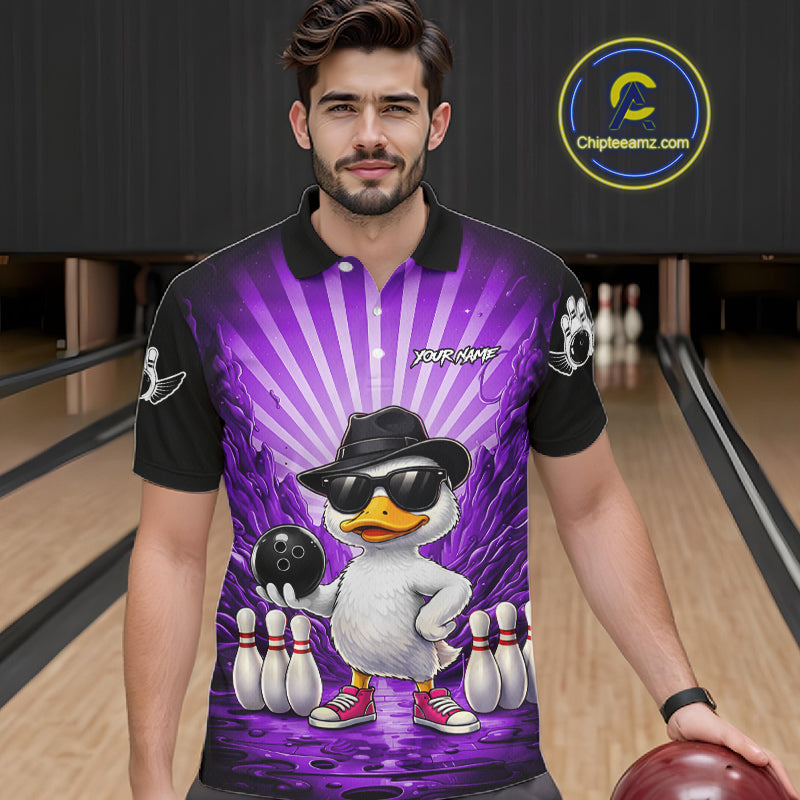 Purple Funny Duck Bowling Jersey Custom Graffiti Bowling Shirt Team Polo & 1/4 Zip Shirt