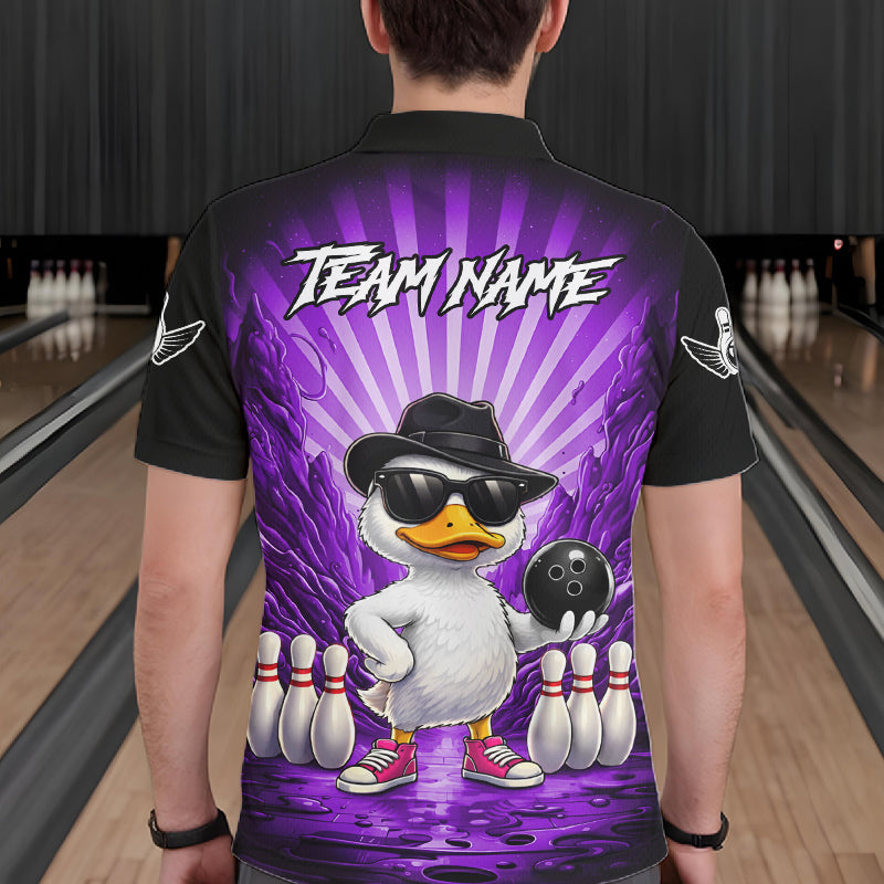 Purple Funny Duck Bowling Jersey Custom Graffiti Bowling Shirt Team Polo & 1/4 Zip Shirt