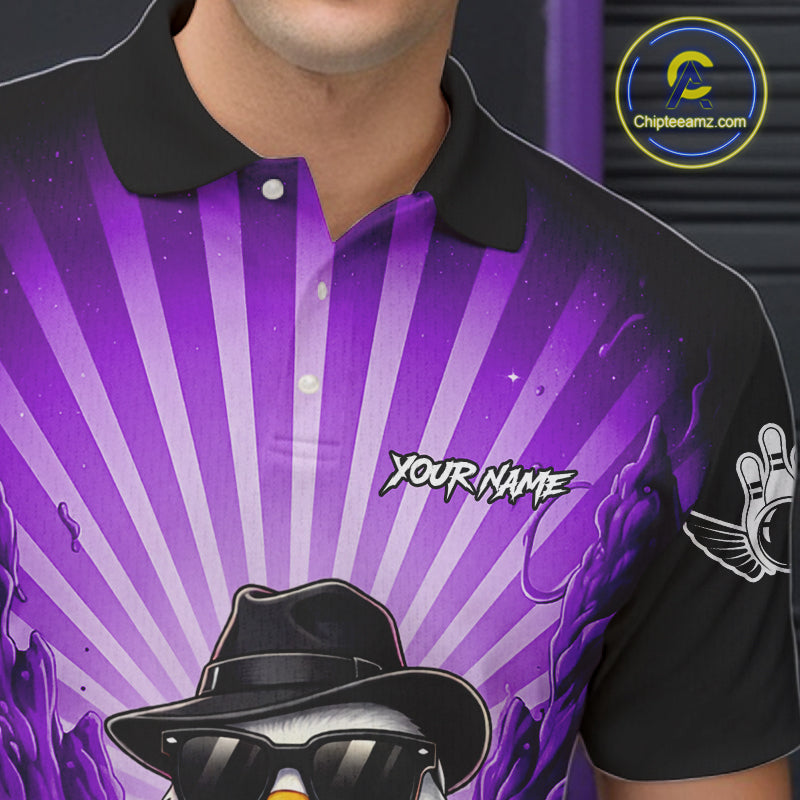 Purple Funny Duck Bowling Jersey Custom Graffiti Bowling Shirt Team Polo & 1/4 Zip Shirt