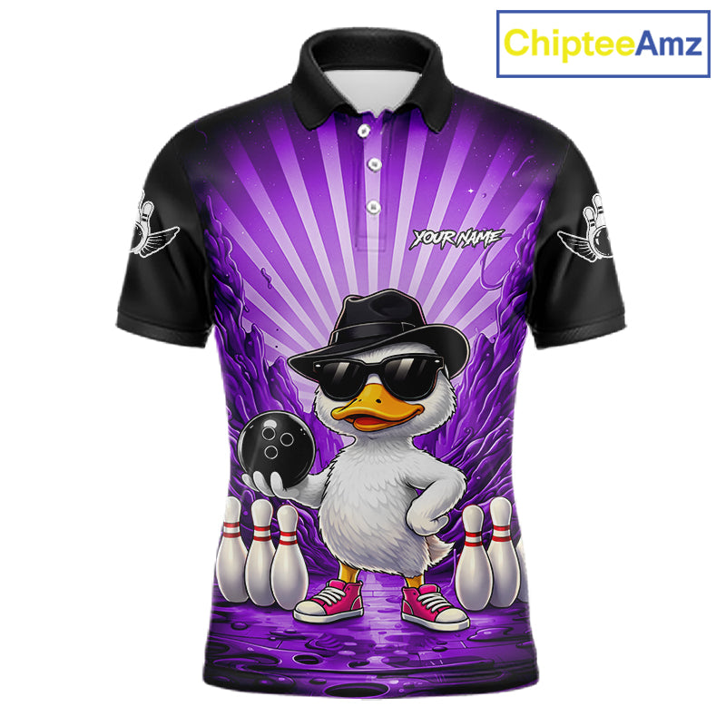 Purple Funny Duck Bowling Jersey Custom Graffiti Bowling Shirt Team Polo & 1/4 Zip Shirt