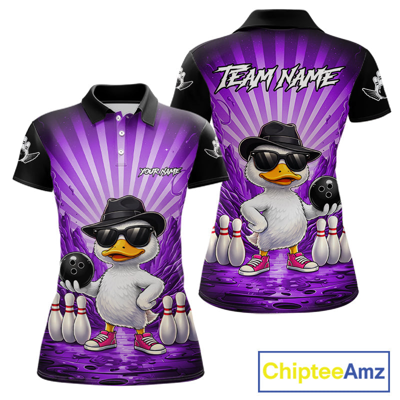 Purple Funny Duck Bowling Jersey Custom Graffiti Bowling Shirt Team Polo & 1/4 Zip Shirt