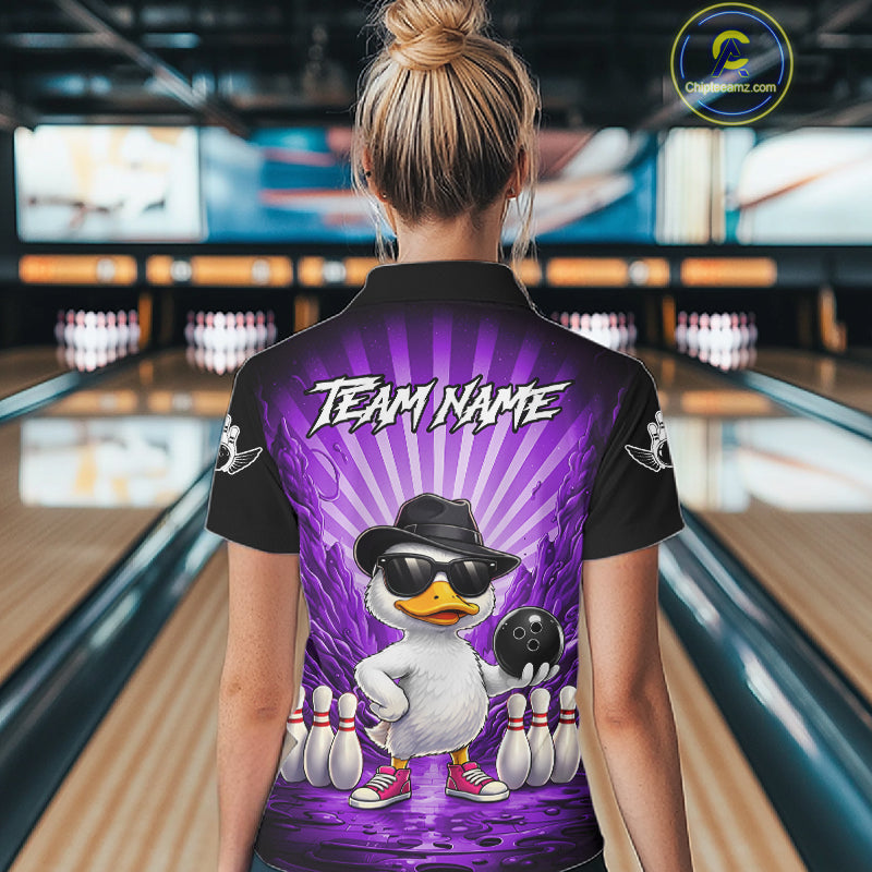 Purple Funny Duck Bowling Jersey Custom Graffiti Bowling Shirt Team Polo & 1/4 Zip Shirt