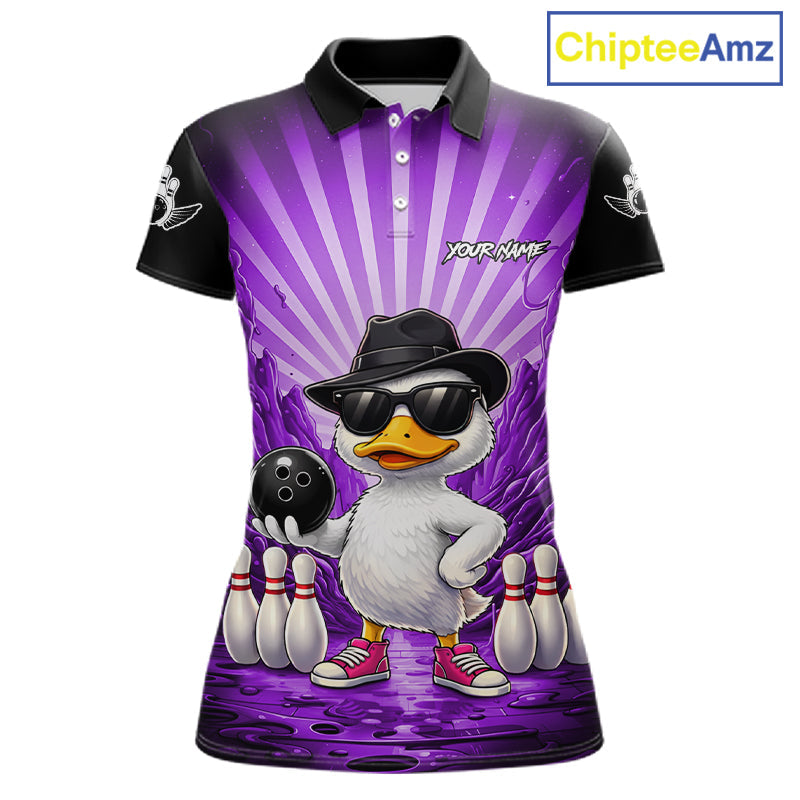 Purple Funny Duck Bowling Jersey Custom Graffiti Bowling Shirt Team Polo & 1/4 Zip Shirt