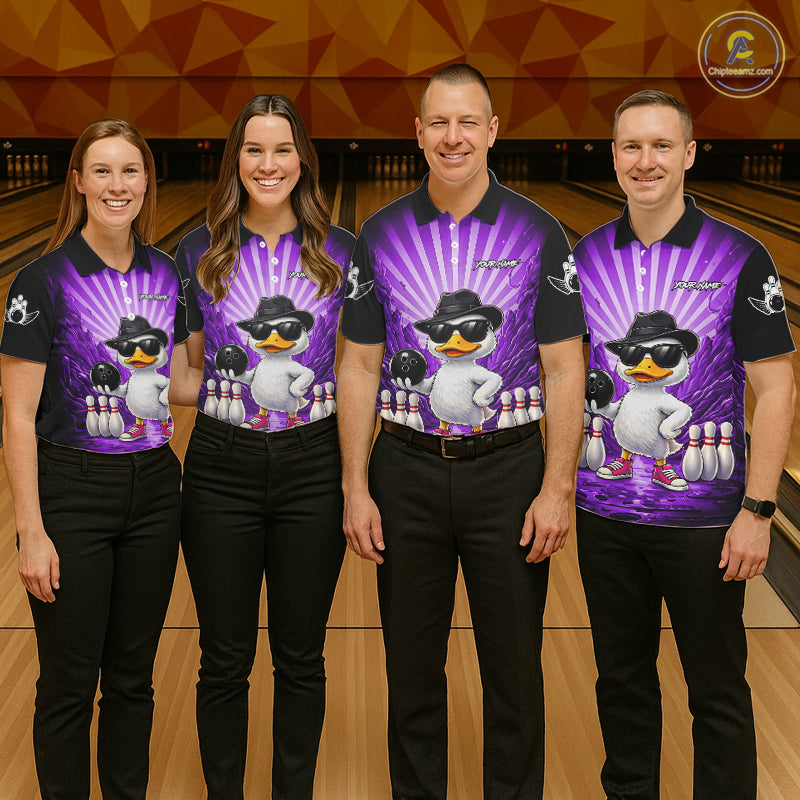 Purple Funny Duck Bowling Jersey Custom Graffiti Bowling Shirt Team Polo & 1/4 Zip Shirt