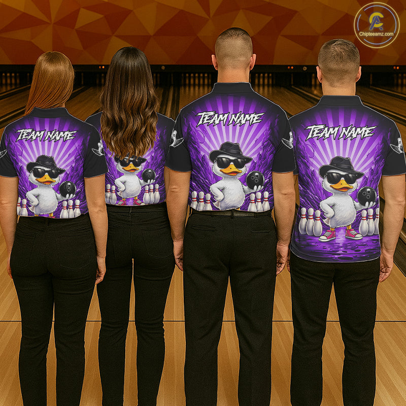 Purple Funny Duck Bowling Jersey Custom Graffiti Bowling Shirt Team Polo & 1/4 Zip Shirt