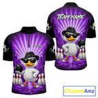 Purple Funny Duck Bowling Jersey Custom Graffiti Bowling Shirt Team Polo & 1/4 Zip Shirt