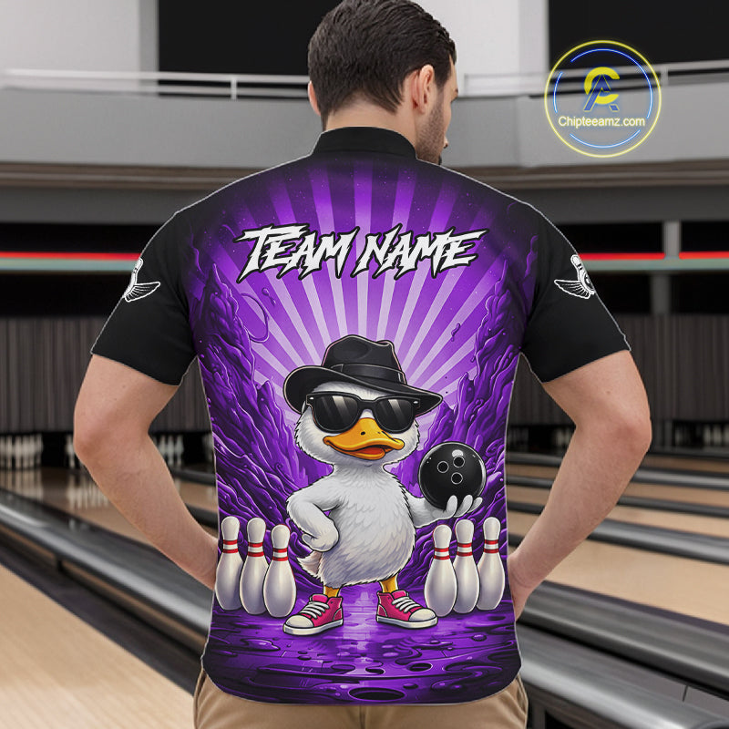 Purple Funny Duck Bowling Jersey Custom Graffiti Bowling Shirt Team Polo & 1/4 Zip Shirt