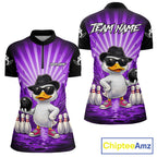Purple Funny Duck Bowling Jersey Custom Graffiti Bowling Shirt Team Polo & 1/4 Zip Shirt