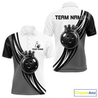 Black And White And Grey Crown Bowling Shirts Custom Bowling Team Jersey Polo & 1/4 Zip