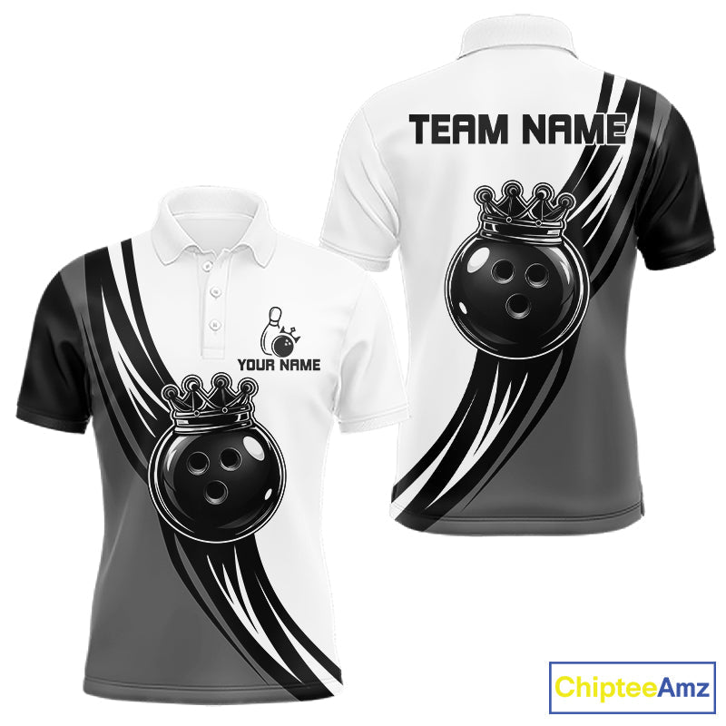 Black And White And Grey Crown Bowling Shirts Custom Bowling Team Jersey Polo & 1/4 Zip
