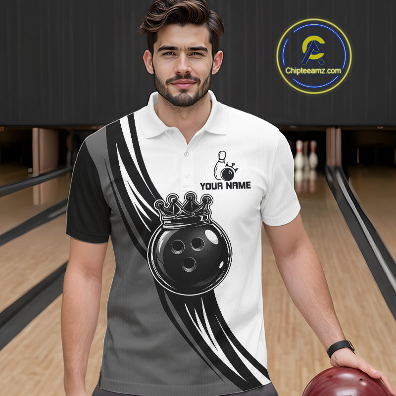 Black And White And Grey Crown Bowling Shirts Custom Bowling Team Jersey Polo & 1/4 Zip