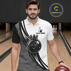 Black And White And Grey Crown Bowling Shirts Custom Bowling Team Jersey Polo & 1/4 Zip