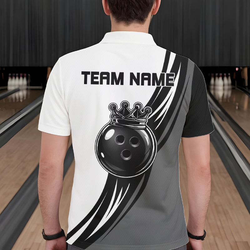Black And White And Grey Crown Bowling Shirts Custom Bowling Team Jersey Polo & 1/4 Zip