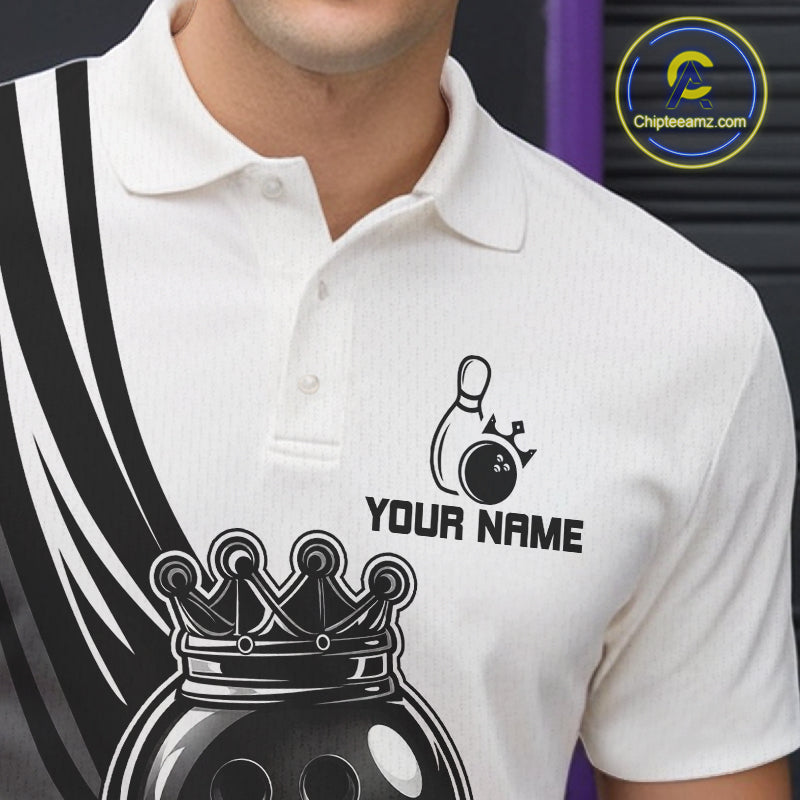 Black And White And Grey Crown Bowling Shirts Custom Bowling Team Jersey Polo & 1/4 Zip