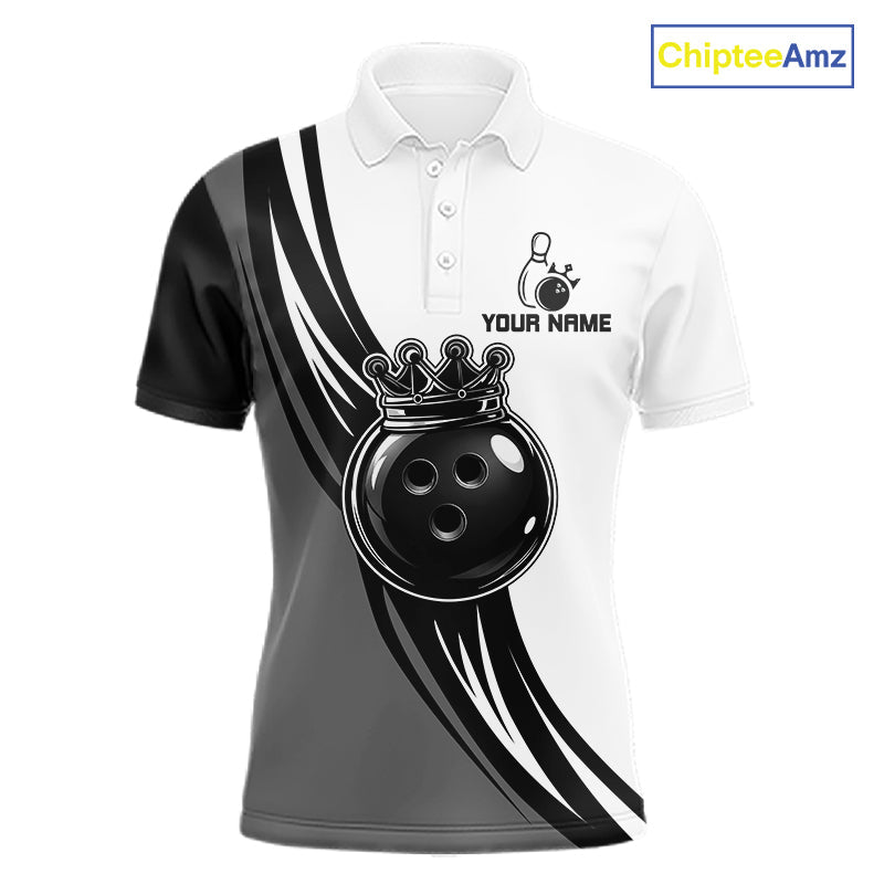 Black And White And Grey Crown Bowling Shirts Custom Bowling Team Jersey Polo & 1/4 Zip