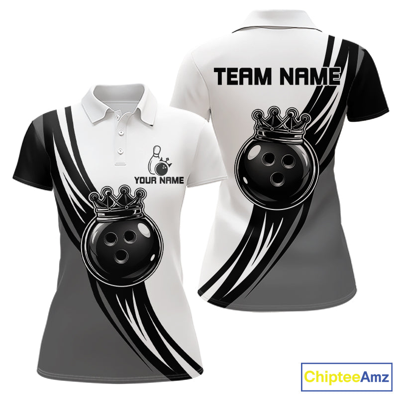 Black, White And Grey Crown Bowling Shirts Custom Bowling Team Jersey Polo & 1/4 Zip